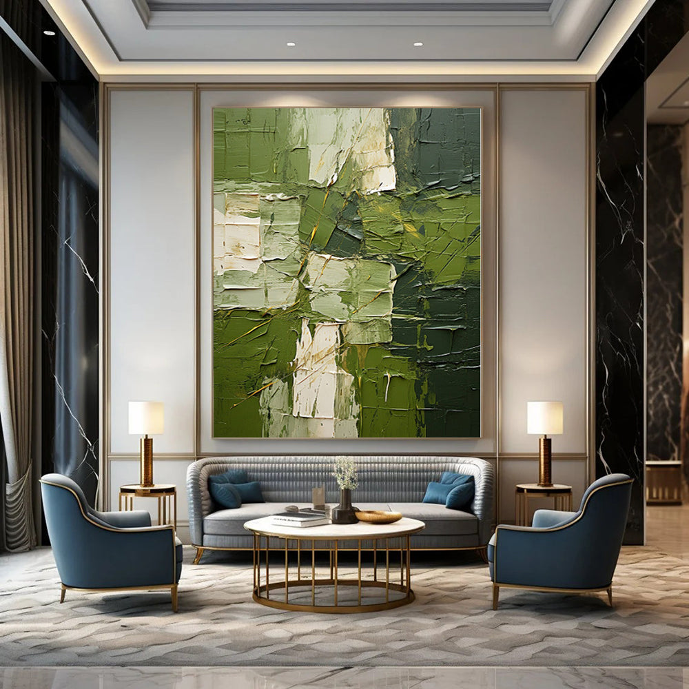 “Textured Green Abstract Layers” Impasto - Style Acrylic Art CT0187