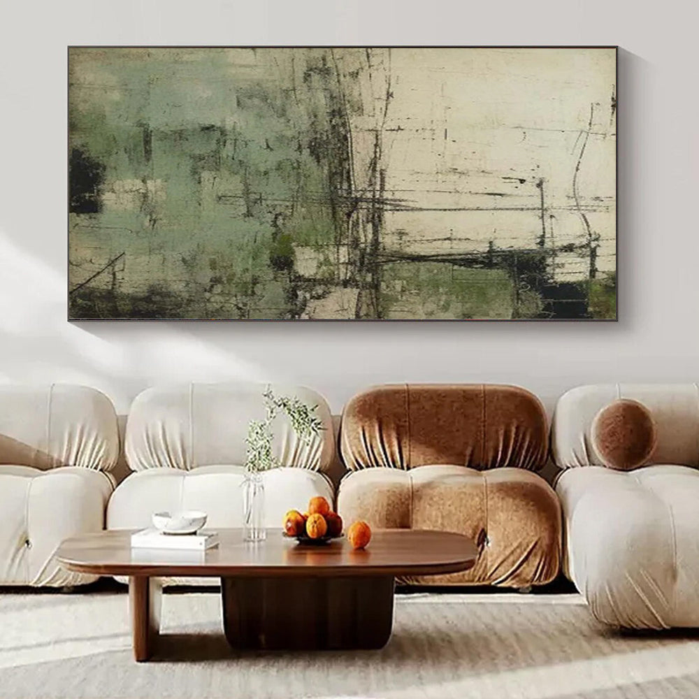 “Green - Black - Beige Textured Abstract” Mixed - Media Art CT0160