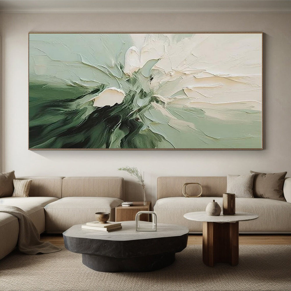 “White - Green Textured Floral”,Impasto Floral Art CT0624