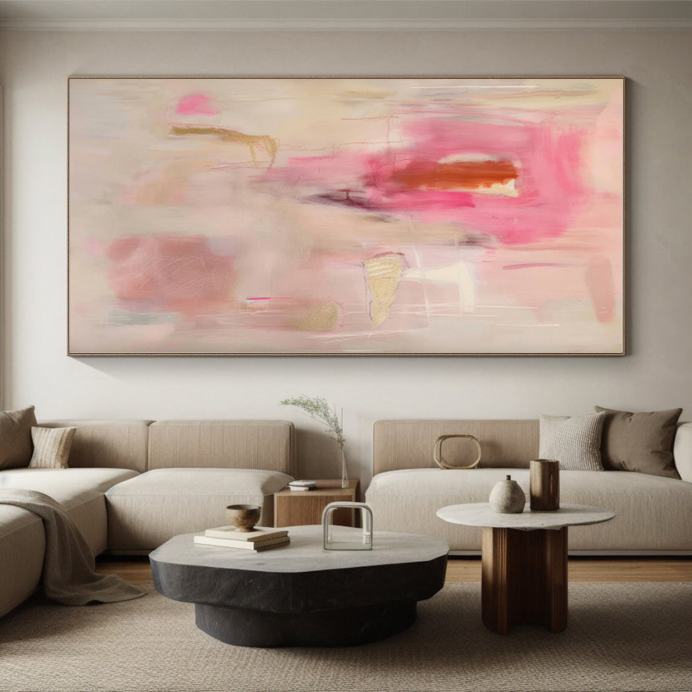 “Pink - Beige Abstract with Gold Accents” - Abstract Expressionist Art CT0441