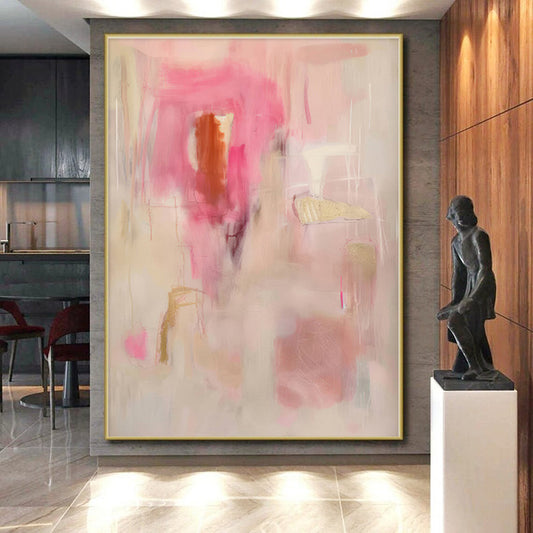 “Pink - Beige Abstract with Gold Accents” - Abstract Expressionist Art CT0441