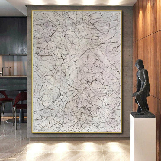 “Minimalist Gray Line Web” Abstract Acrylic Art CT0306