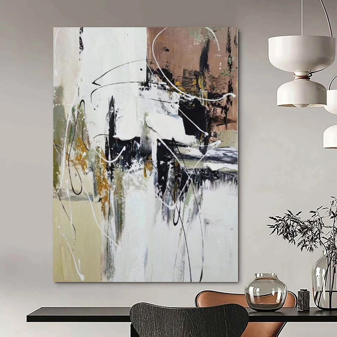 “Black - White - Gold Abstract Chaos” Expressionistic Acrylic Art CT0209