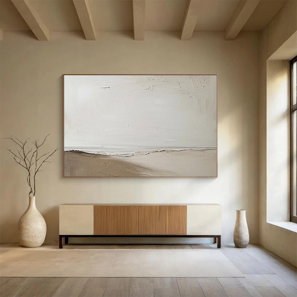 Minimalist abstract landscape in white and brown CT1658