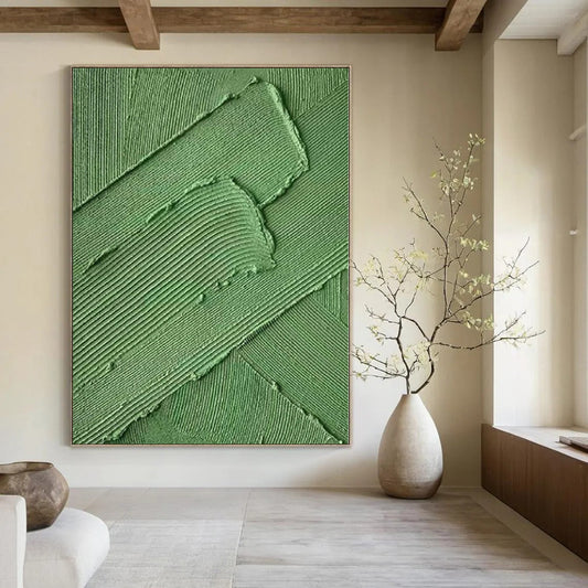 “Green Textured Ridges” Impasto - Style Acrylic Art CT0198