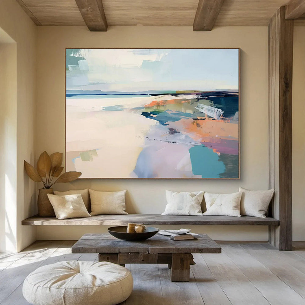 “Pastel Coastal Abstract ” - Soft blues, pinks, purples, and oranges; abstract shapes suggesting a coastal scene CT1544