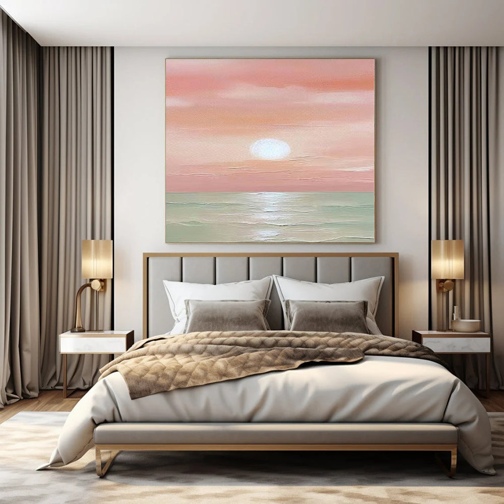 “Pink - Orange Sunset Over Sea” Landscape - Style Acrylic Art CT0184