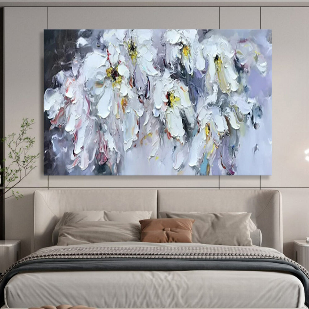 “White Flowers with Colorful Accents” – Impasto Floral Oil Painting CT1763