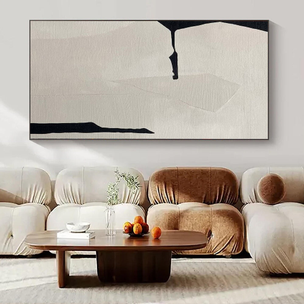 “Beige and Black Geometric Cuts” Collage - Style Acrylic Art CT0146