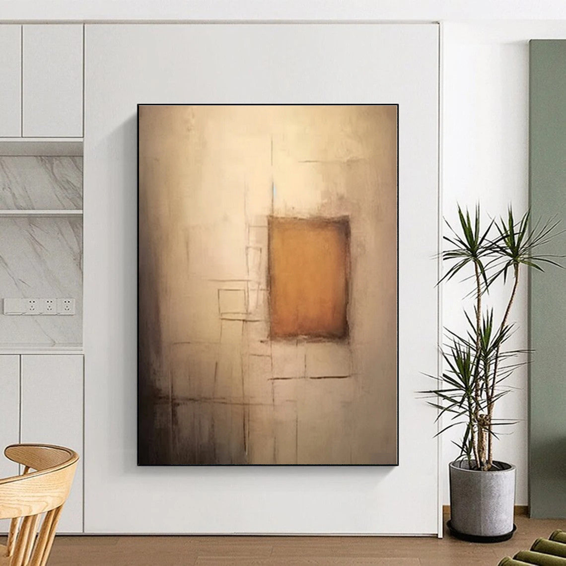“Minimalist Brown and Beige Forms”,Abstract Geometric Acrylic Art CT0535