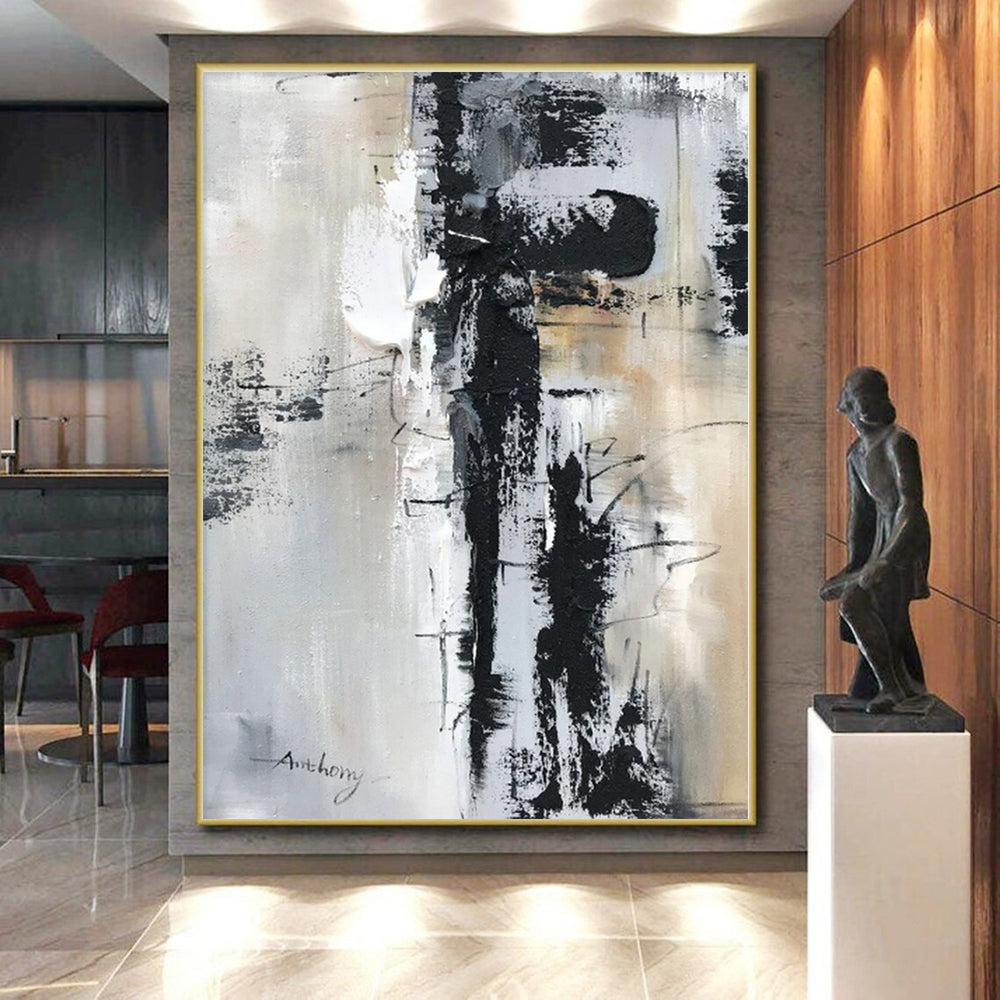 “Gray - Black - White Textured Abstraction” - Abstract Expressionist Art CT0501
