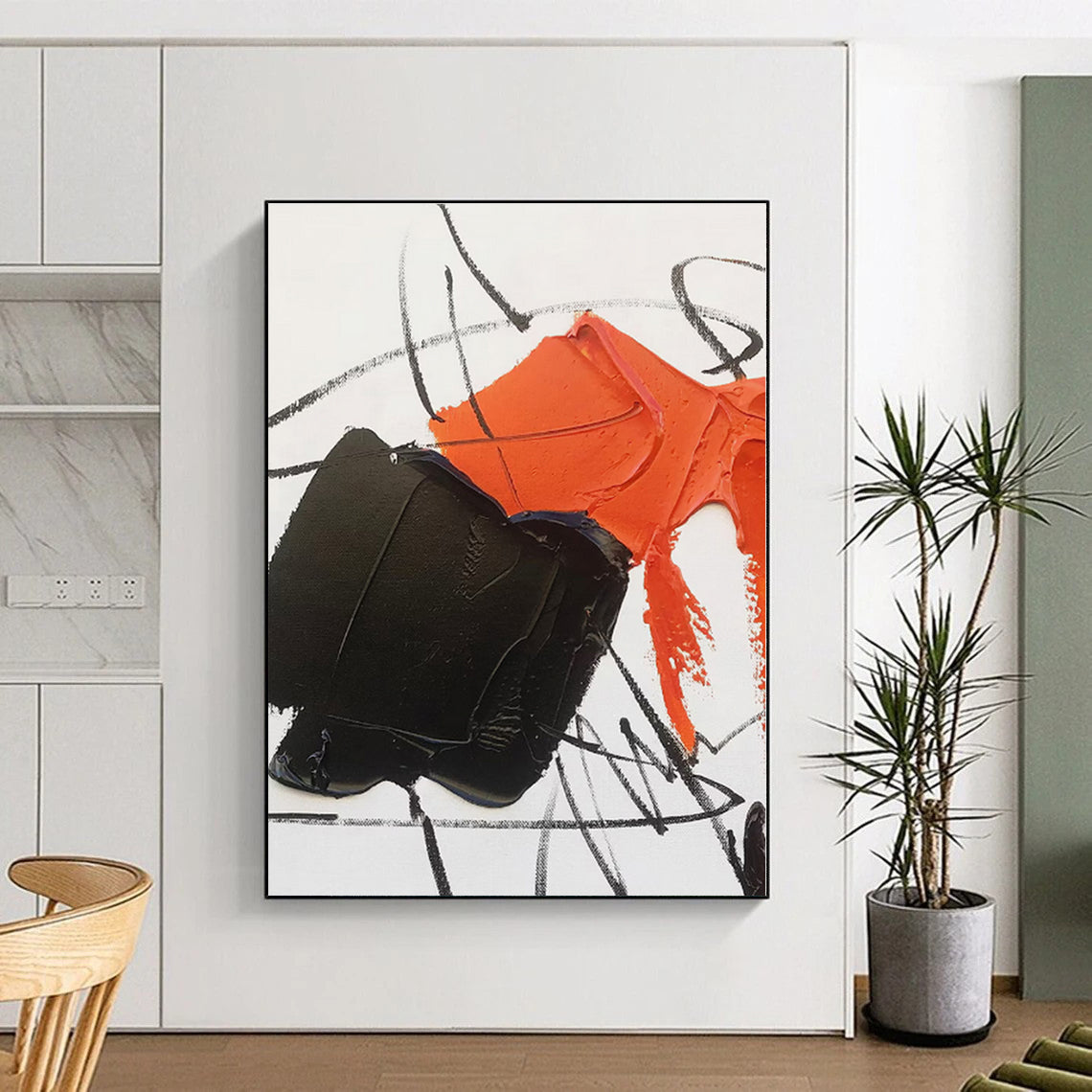 “Orange - Black Textured Abstraction” - Abstract Expressionist Art CT0488