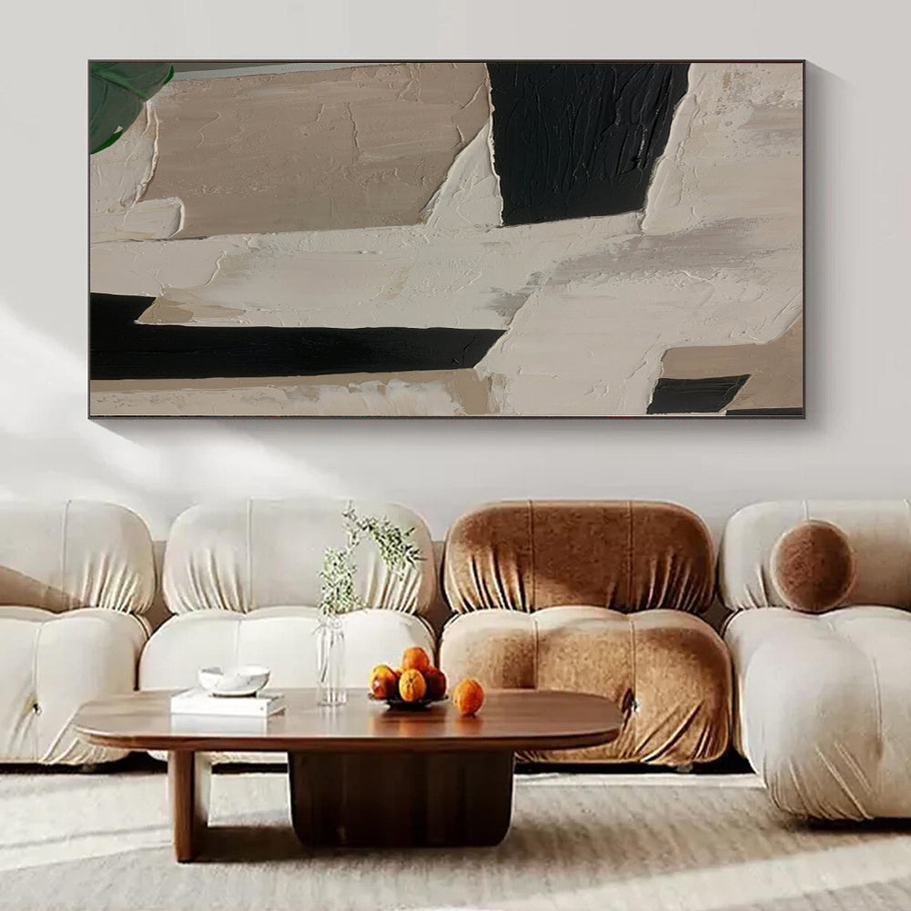 “Textured Neutral Shapes” - Abstract Work with Beige, Black, White CT0107