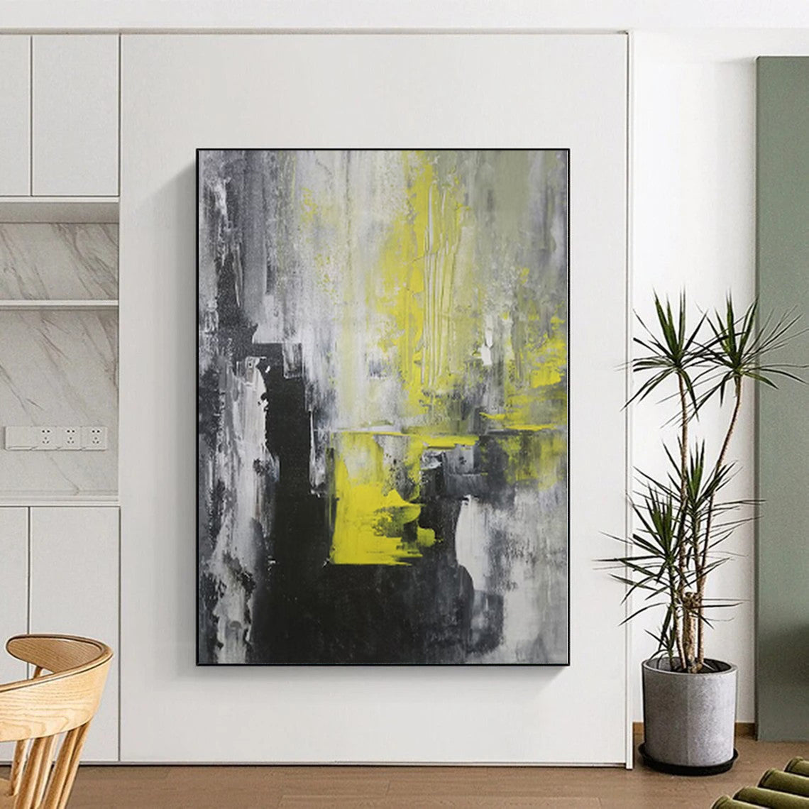 “Neon Urbanity” - Abstract Work with Gray, Yellow, Black, White CT0063