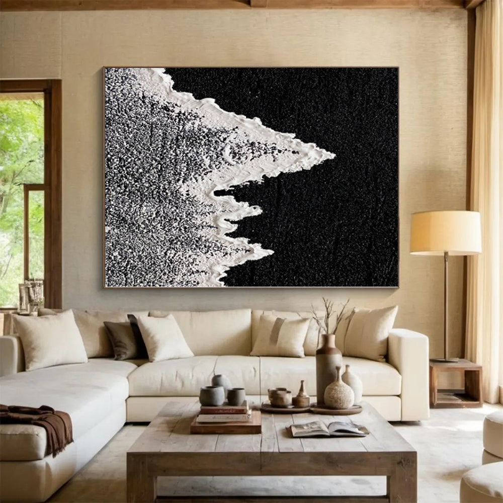 “Ink - Snow Peaks” - Abstract Textured Art with Black, White, Gray CT0020