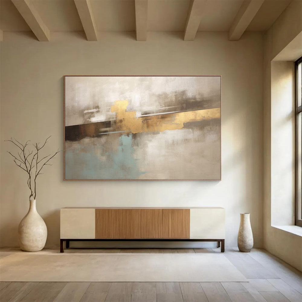 “Neutral Tones with Gold Accent” – Abstract Minimalist Acrylic Painting CT1714