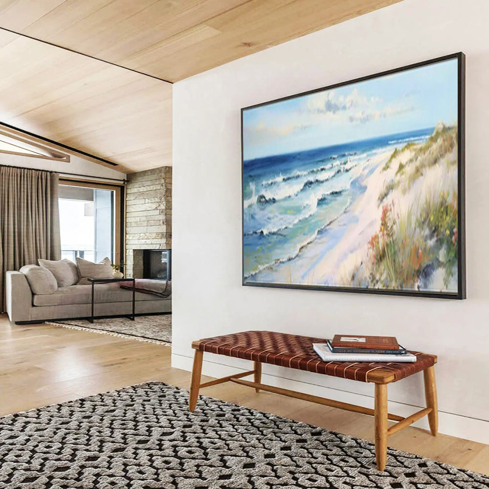 “Sunny Beach Escape” – Blues, whites, yellows capturing a bright, lively coastal scene CT1697