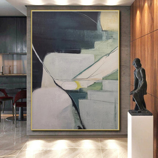 “Muted Color Geometric Shapes”,Abstract Minimalist Oil Painting CT0556