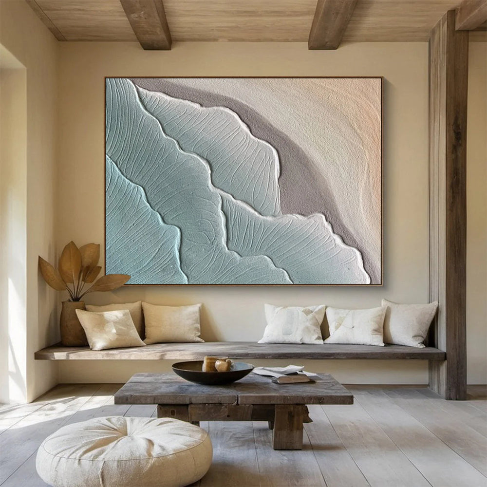 “Textured Terrain” - Shades of light blue, gray, and beige; layered, undulating textures resembling earth’s veins CT1525