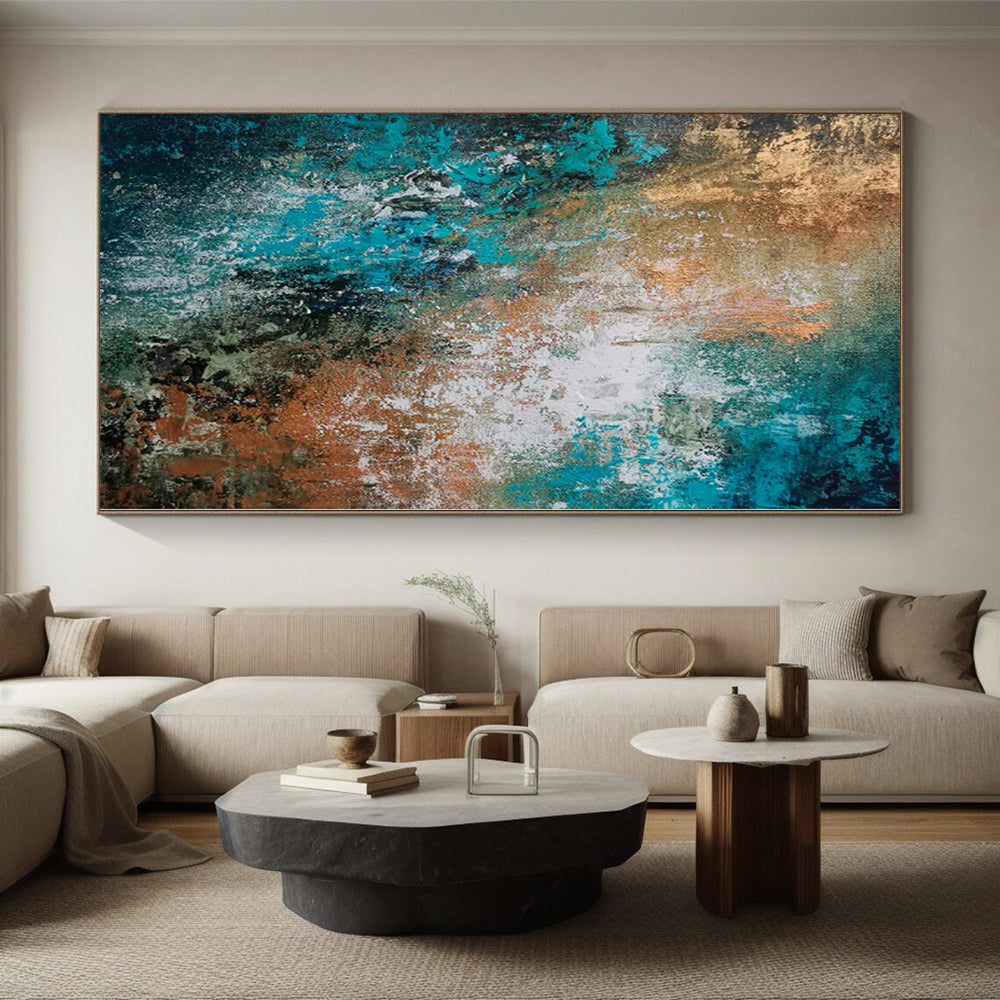“Teal Copper Cascade” - Abstract Art with Teal, Copper, White Textures CT0019