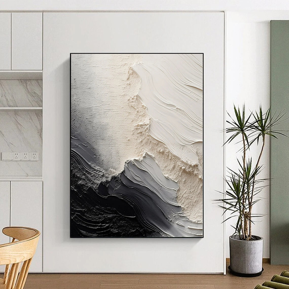 “Monochrome Waves” - Abstract Work with Black, White, Gray Textures CT0081