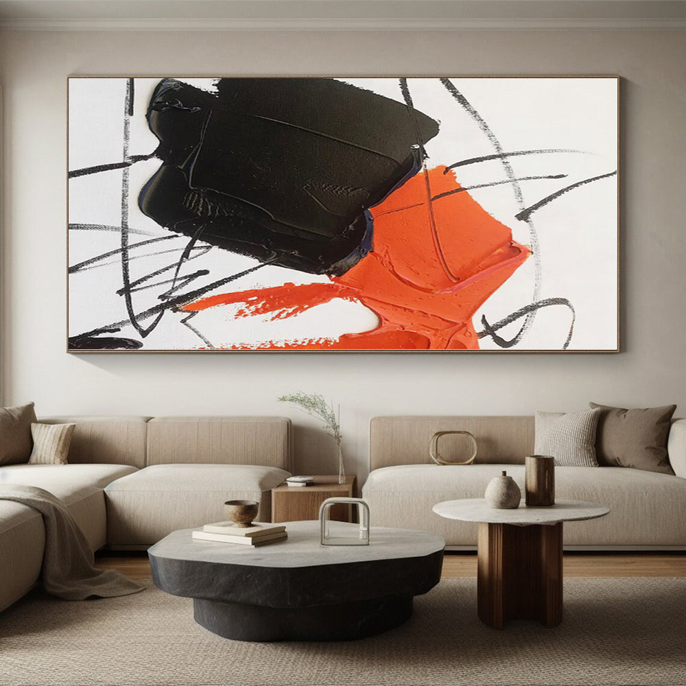 “Orange - Black Textured Abstraction” - Abstract Expressionist Art CT0488