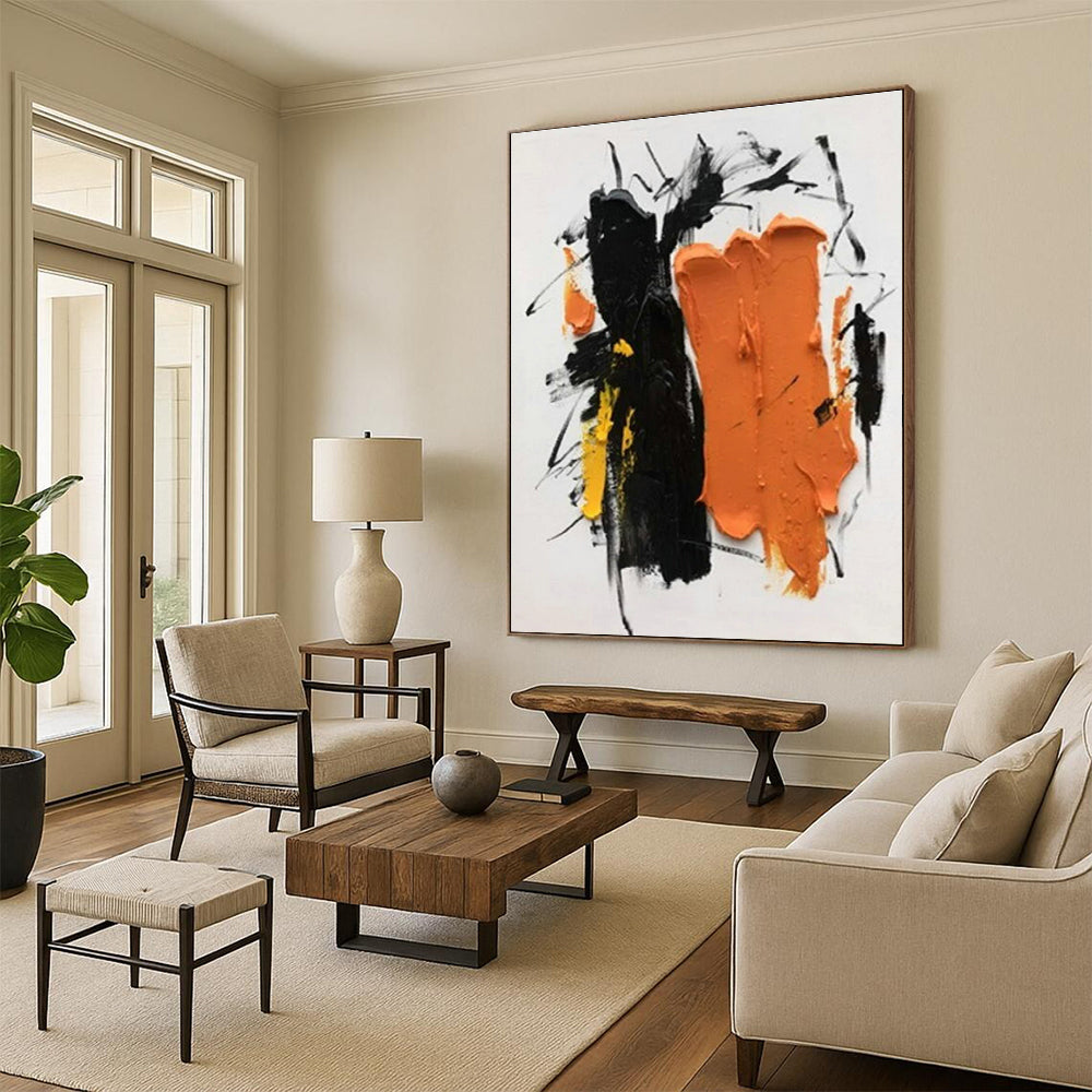 “Black - Orange - Yellow Dynamic Strokes”,Abstract Expressionist Art CT0607