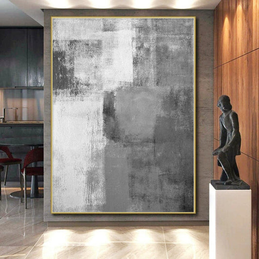 “Monochrome Grey Abstract Blocks”,Subtle Abstract Painting CT0377