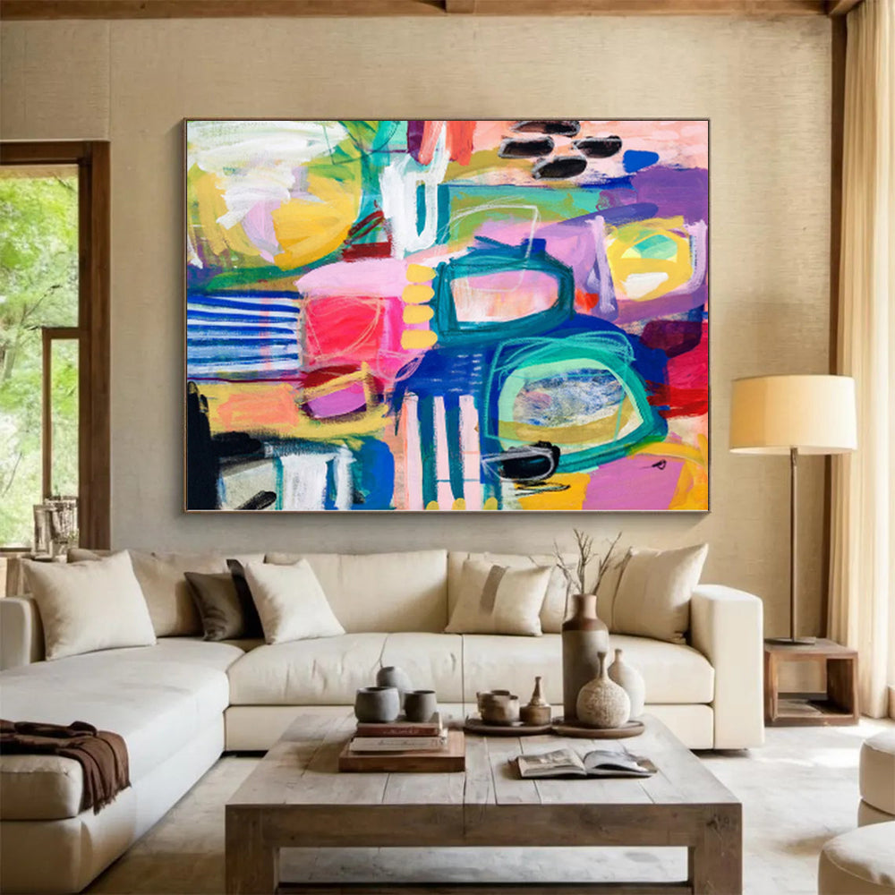 “Colorful Chaos Town” - Abstract Work with Pink, Purple, Blue, Yellow, Green CT0077