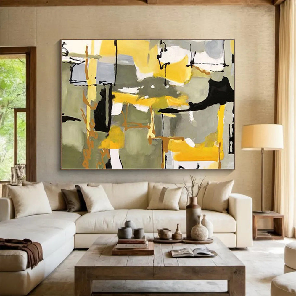 “Yellow - Grey Abstract Shapes”,Color - Block Abstract Painting CT0344