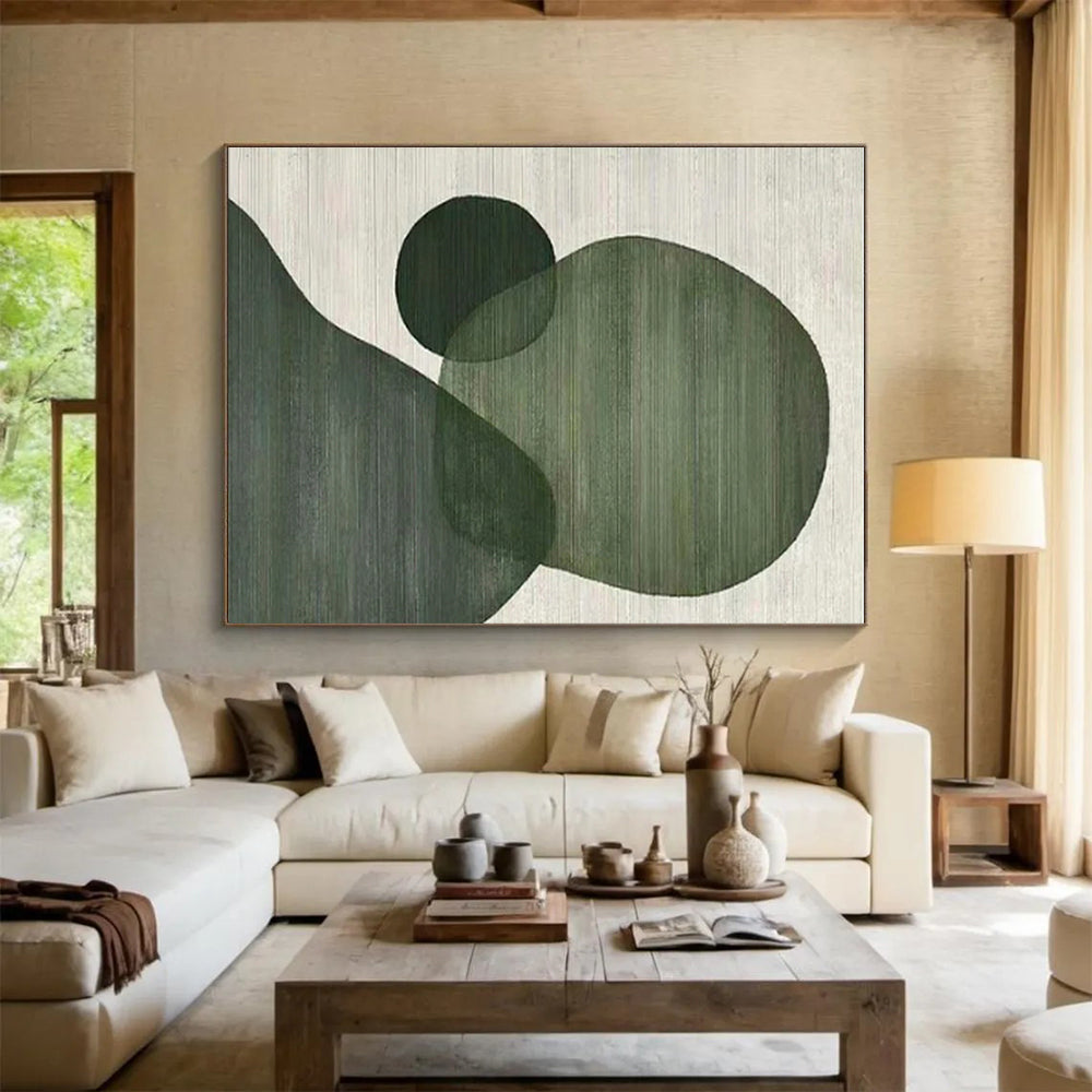 “Green Geometric Shapes”,Abstract Minimalist Acrylic Art CT0593