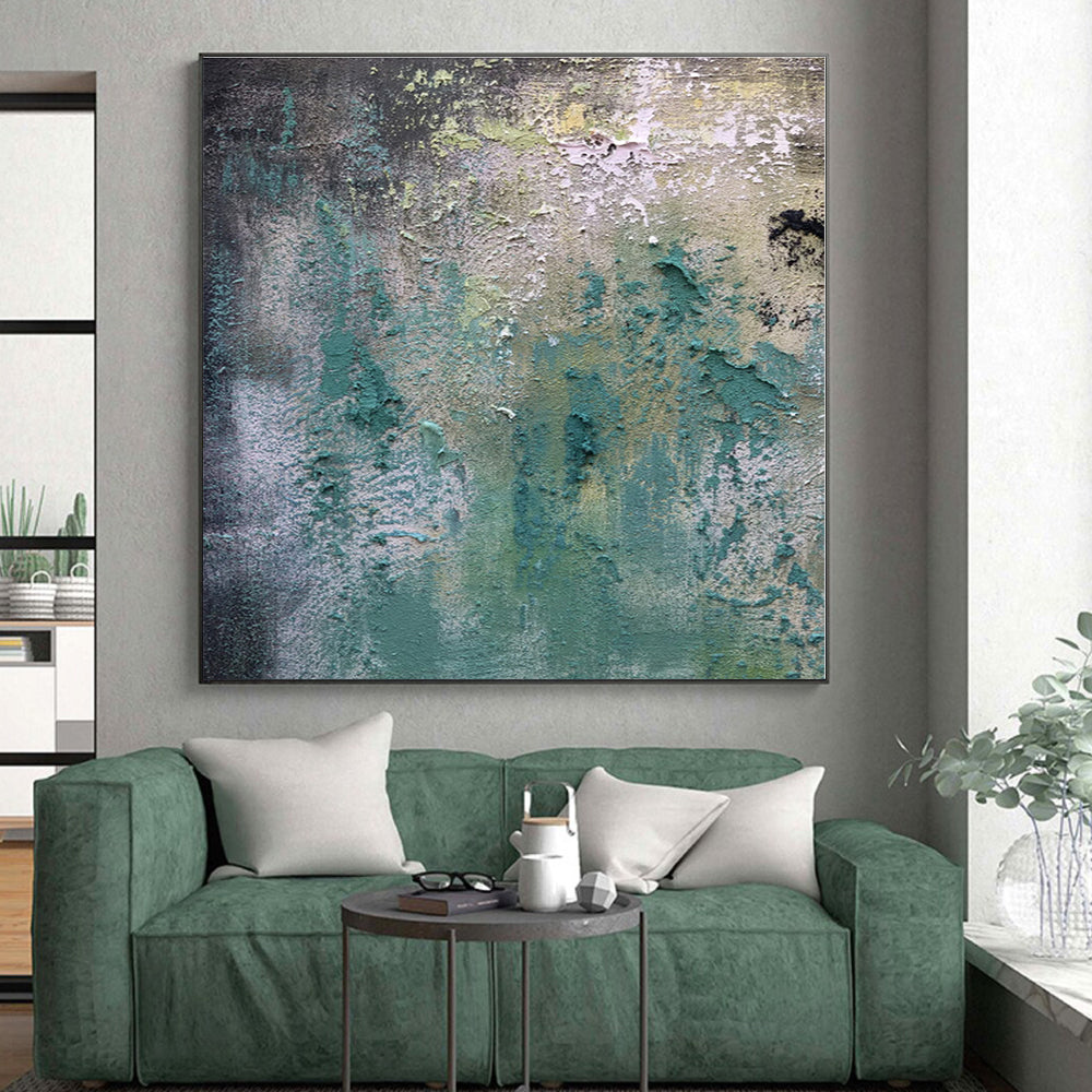 “Textured Teal and Green Abstract”,Abstract Impasto Acrylic Art CT0578