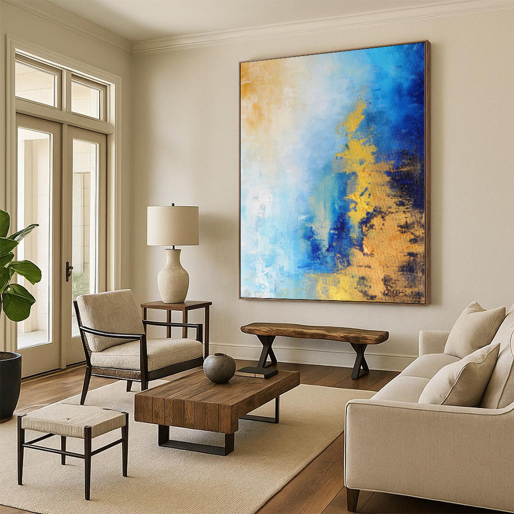 “Blue Gold Fusion” - Abstract Work with Blue, Gold, White Blends CT0018