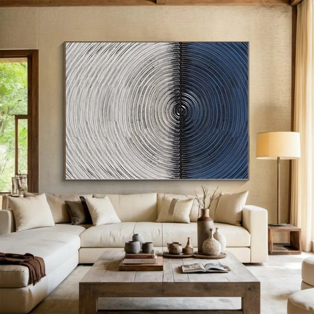“Black - White Concentric Circles” - Abstract Geometric Painting CT0424