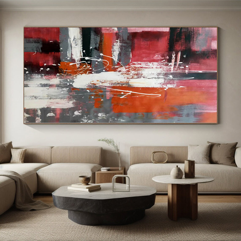 “Vibrant Red - Gray Abstract Energy” Abstract Acrylic Art CT0313