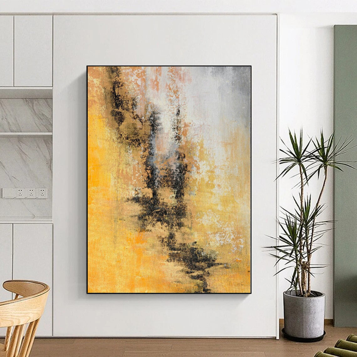 “Sunny Abstraction” - Abstract Art with Yellow, Gray, Black, White CT0041