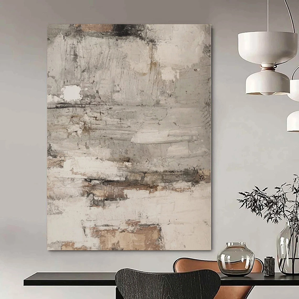 “Neutral Textured Layers” Abstract Mixed - Media Work CT0127