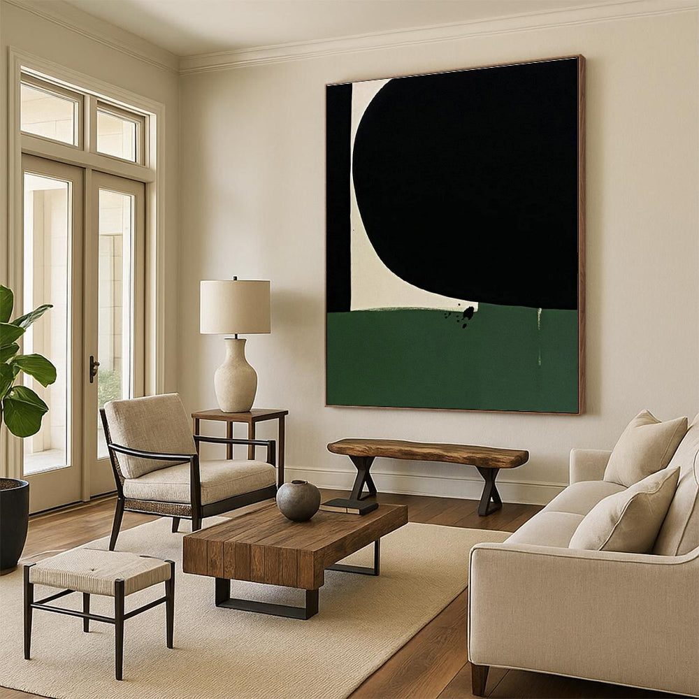 “Black - Green Minimalist Shape”,Geometric Abstract Art CT0651
