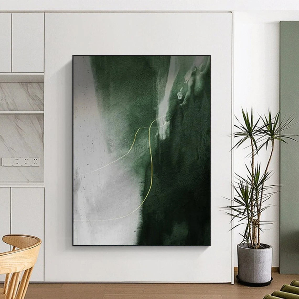 “Green - Grey Yellow Line”,Minimalist Abstract Art CT0649