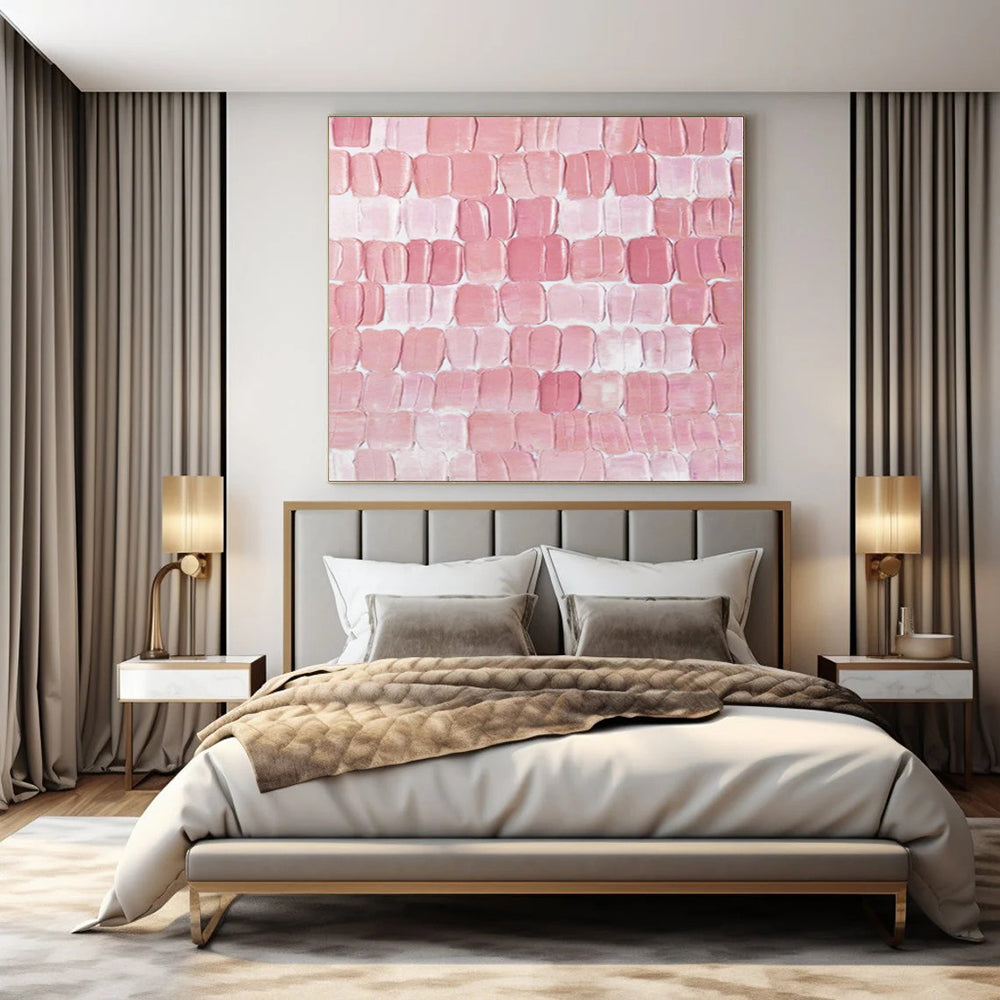 “Pink Textured Tiles” Impasto Acrylic Art CT0178