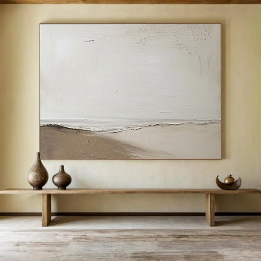 Minimalist abstract landscape in white and brown CT1658