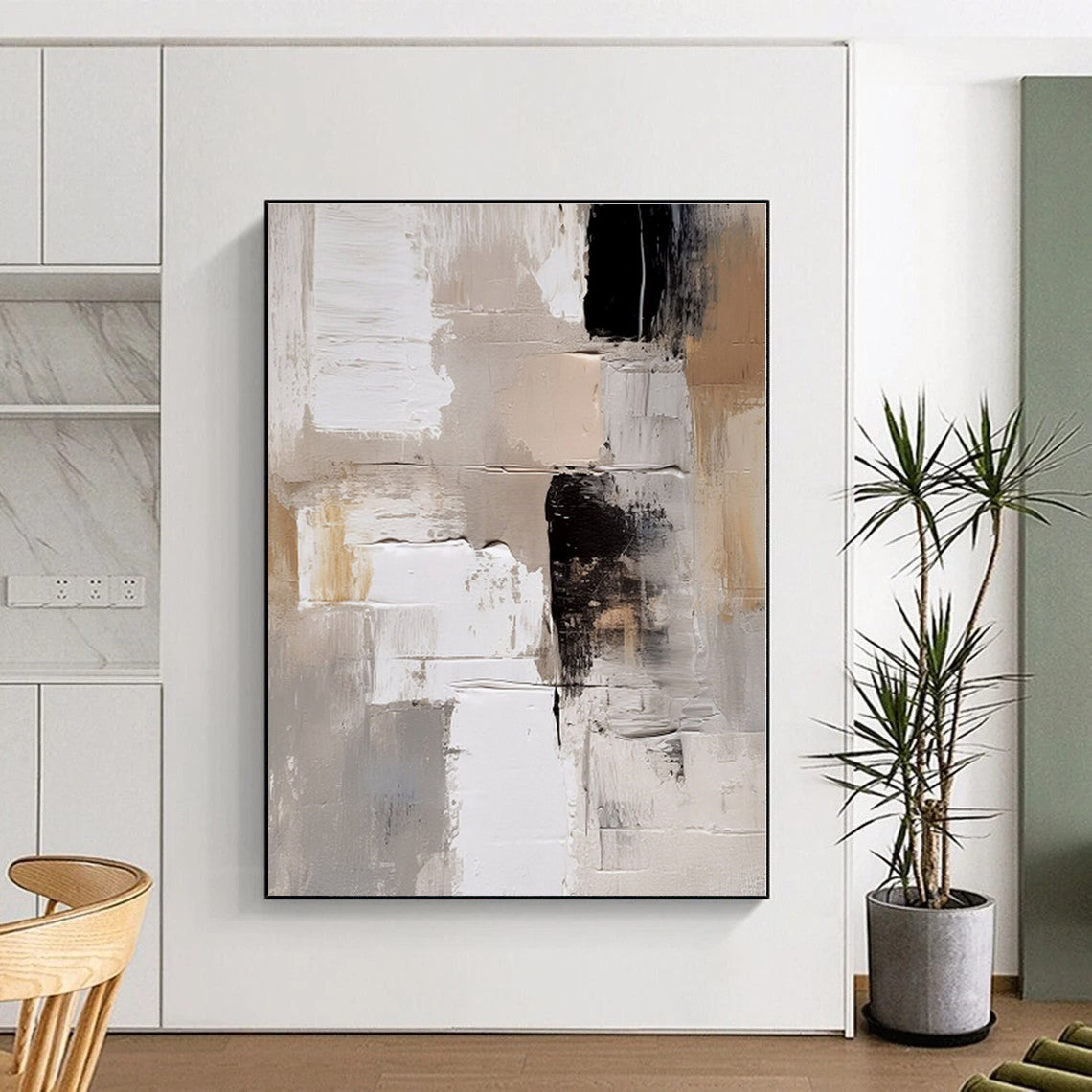 “Neutral - Black Textured Abstraction” - Abstract Expressionist Art CT0442
