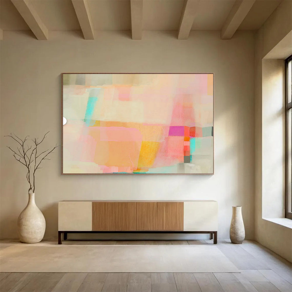 “Pastel Patchwork” - Soft pinks, oranges, blues; blended, airy geometric shapes CT1499