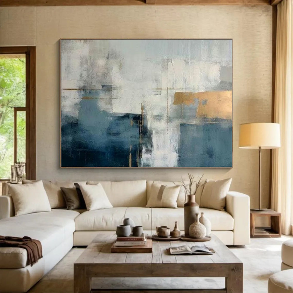 “Blue - Gray - Gold Abstract Layers” Abstract Acrylic Art CT0248
