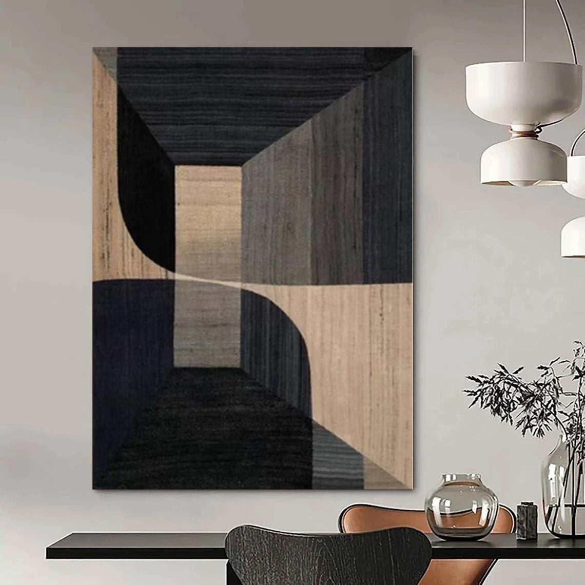 “Brown and Black Geometric Depths” Architectural Acrylic Art CT0151