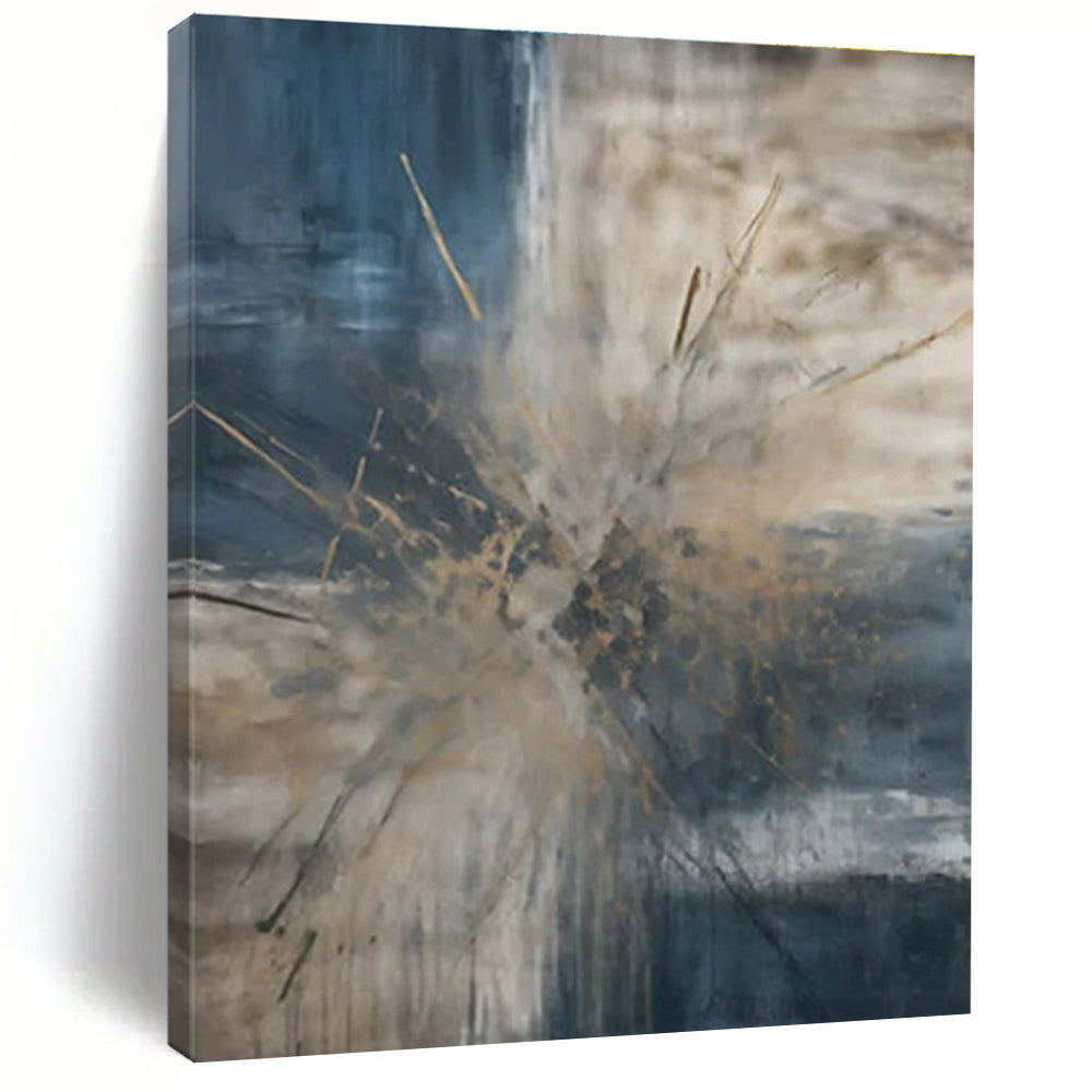 “Blue - Beige Abstract Burst” ,Abstract Acrylic Painting CT0825