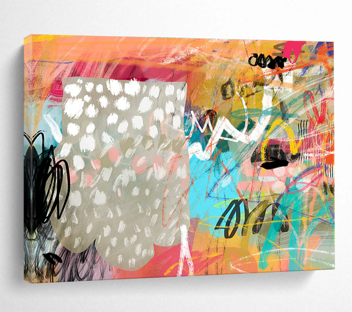 Colorful Abstract Doodles - Energetic Marks and Playful Symbols Painting On Canvas DKH068