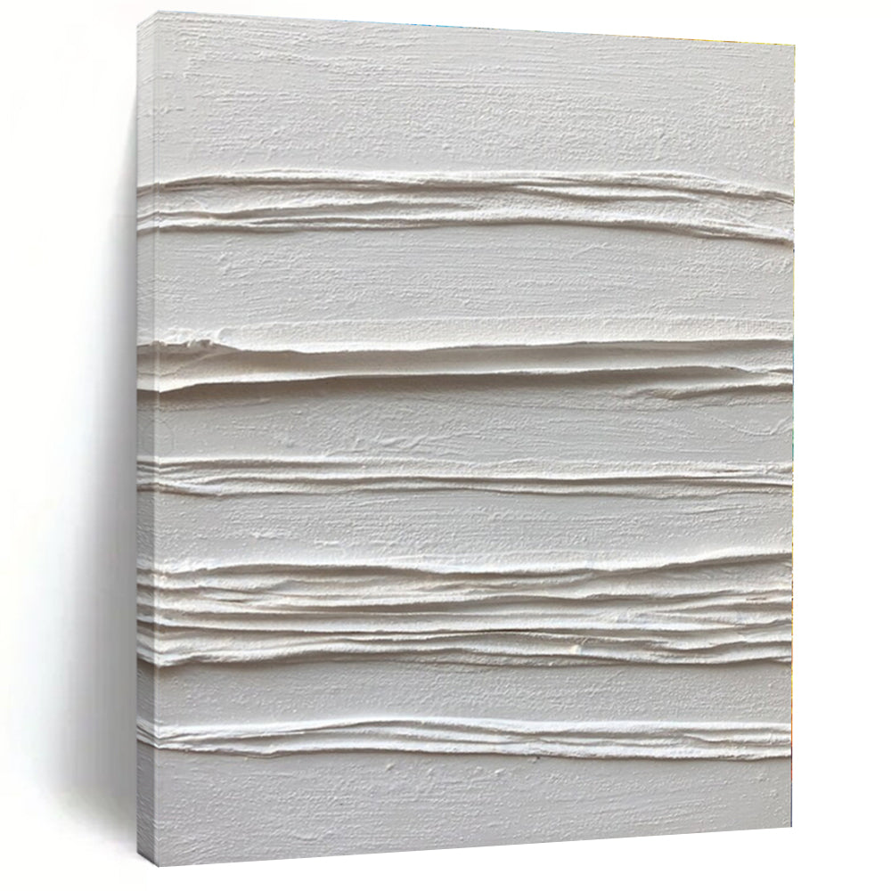 White Textured Linear Abstraction - Minimalist Textured Acrylic On Canvas CT1347