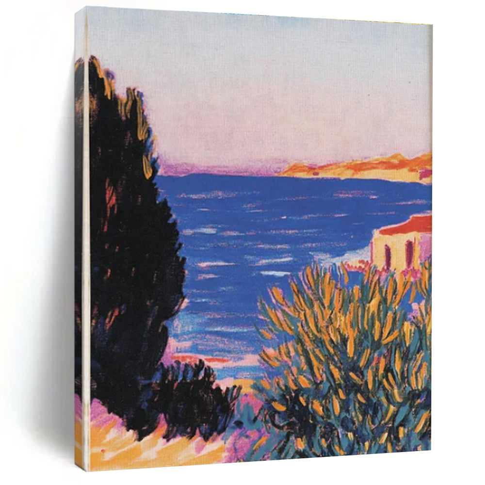 “Coastal View: Vivid Fauvist Landscape” ,Fauvist Landscape Oil Painting CT0878