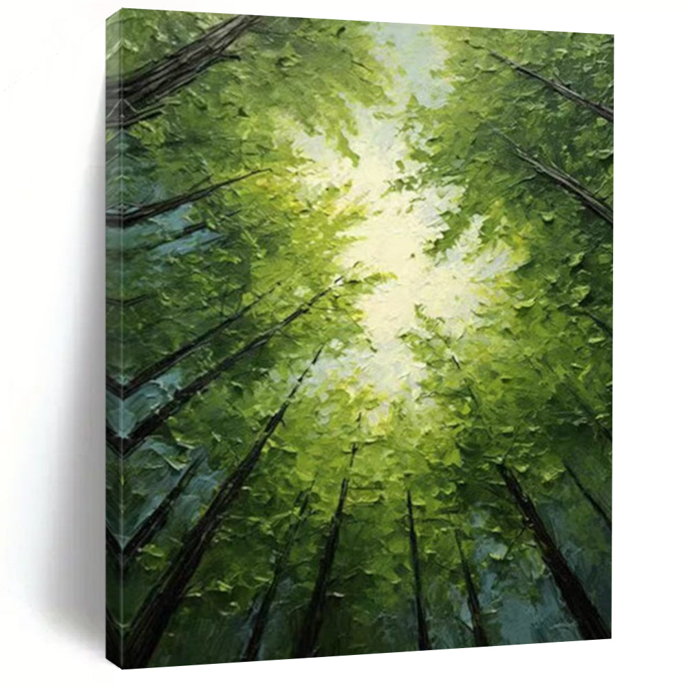 “Green Forest Light - Green, Blue, Yellow Forest Canopy” Painting On Canvas DTP266